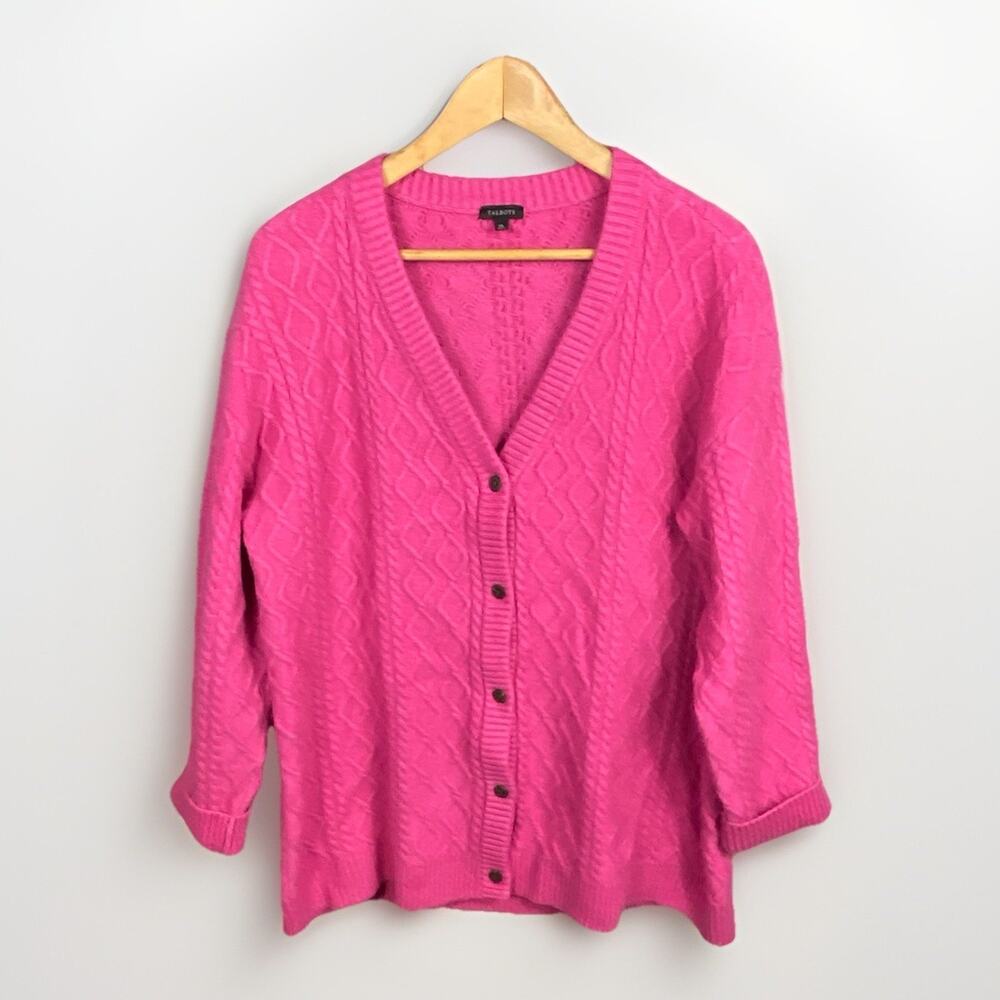 Talbots Wool Alpaca Cardigan Sweater Women’s XL Cable Knit Fisherman Oversized